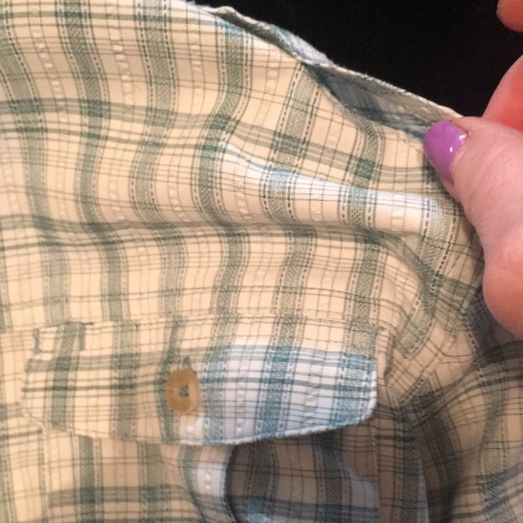 Womens Rugged Exposure vented long sleeve button down top large green and white - Picture 10 of 12